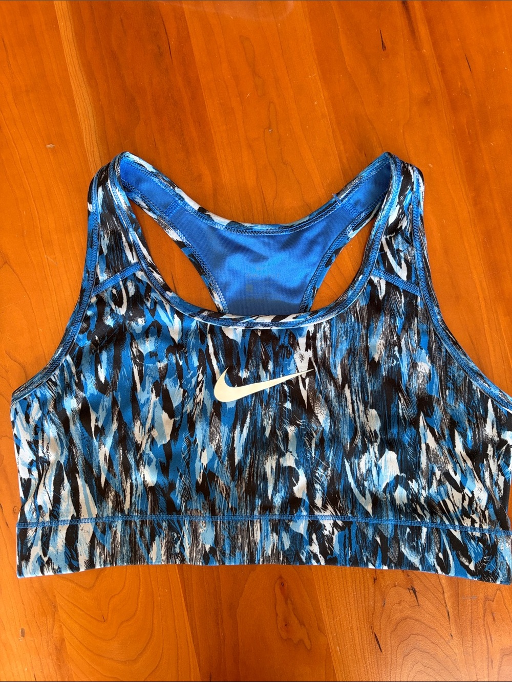 Nike Blue and Black Patterned Racerback Sports Bra